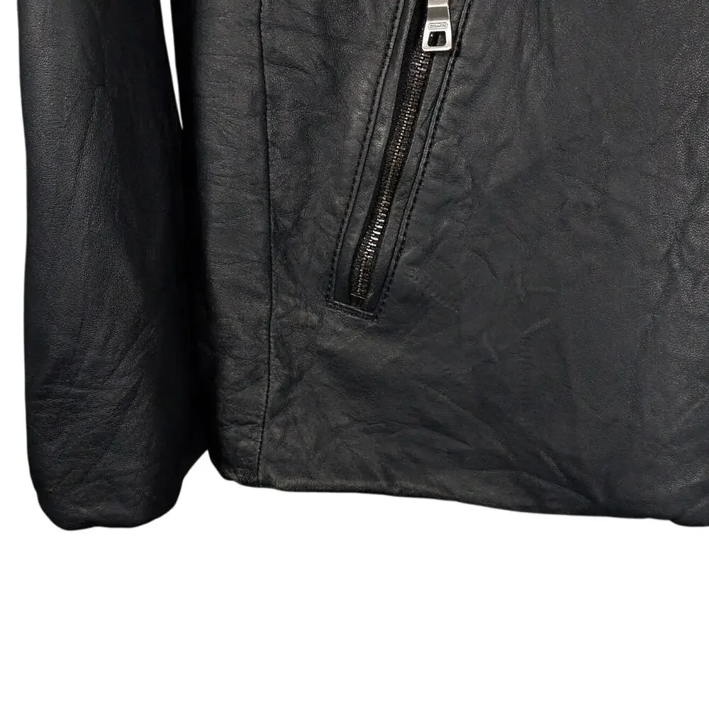 COACH Women's Leather Jacket Grey/Blue Dual Full Zip Moto Pockets Size XL